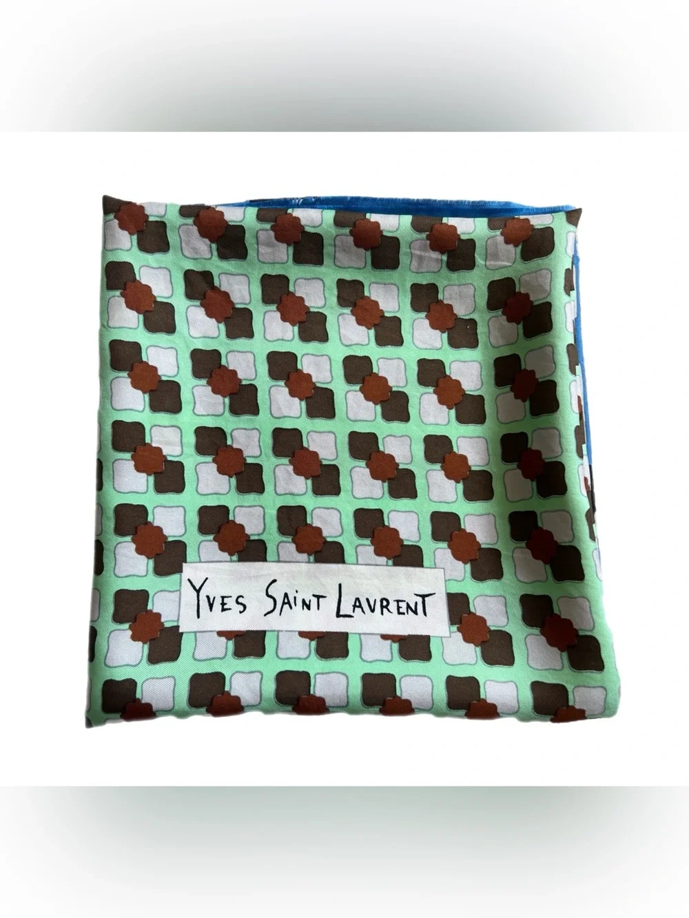 RARE 70s Yves Saint Laurent YSL Vintage Silk Scarf Geometric Mod Print 34”x34”